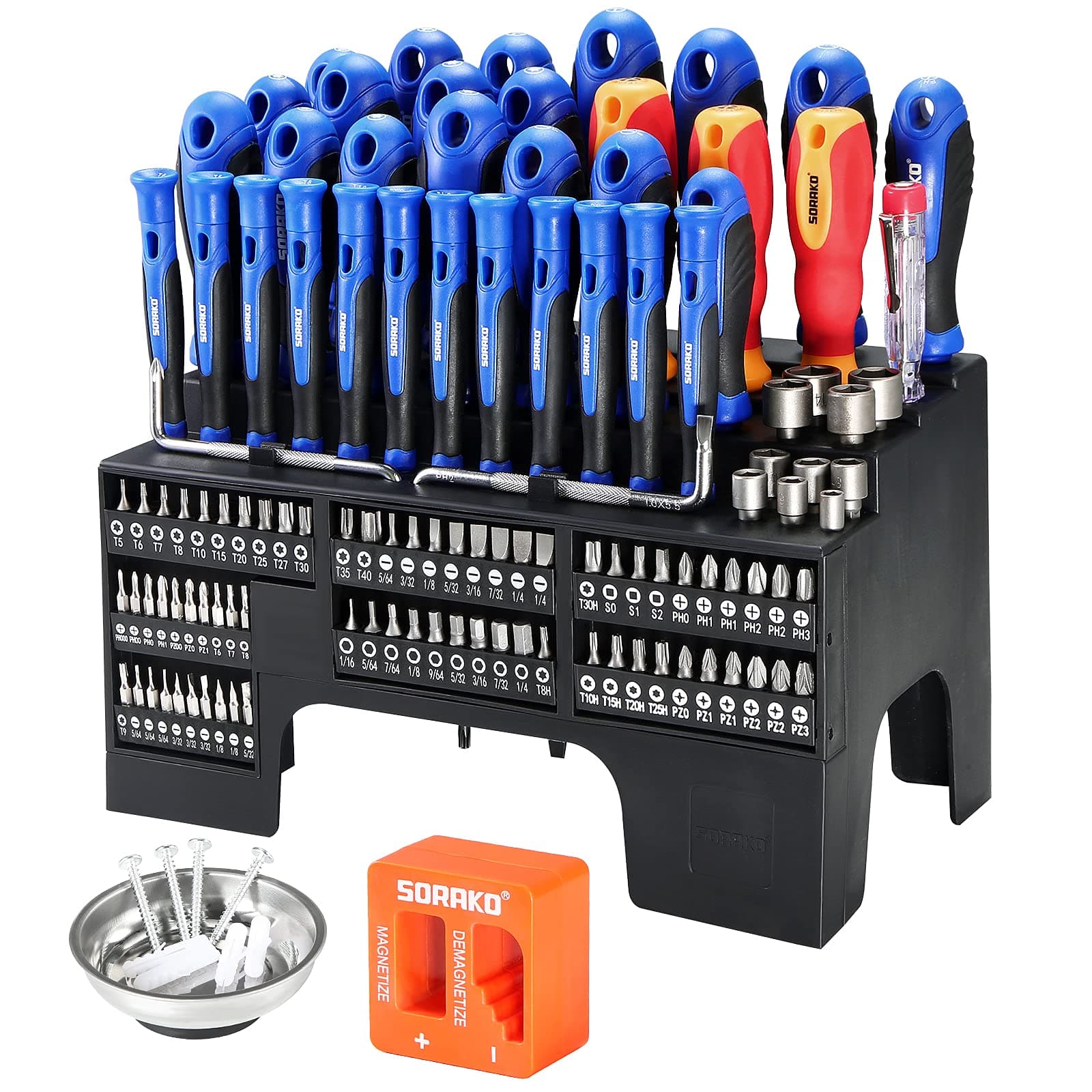 Screwdriver Set, 118-Piece Magnetic Screwdriver Set with Plastic Racking, SORAKO Precision Screwdriver Kit for Home Repair, Improvement, DIY Craft, Men Tools Gift, Screw Driver Set