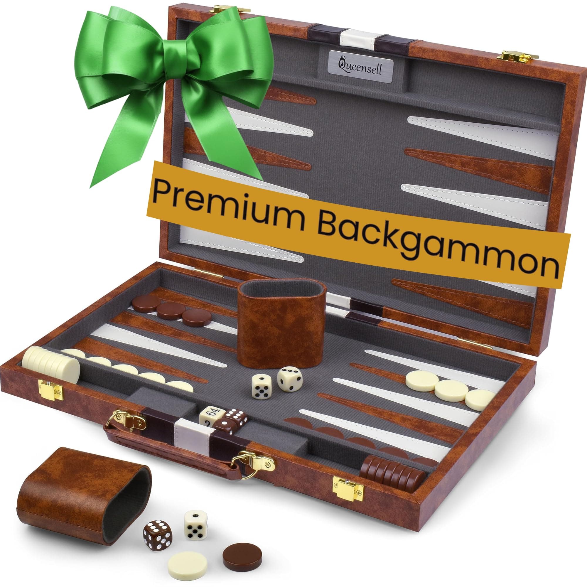 Large Backgammon Sets for Adults - Classic Board Games for 2 Players Adults and Kids - Premium Backgammon Set 15 inch Board and 32 Pieces in Quality PU Leather Case - Gift for Man