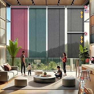 Hiladuo Customized Solar Screen Roller Shade Blinds with Remote-Controlled Motorized Operation, Moderate High Visibility Certified Fabric.