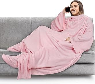 PAVILIA Fleece Blanket with Sleeves and Foot Pockets for Women Men Adults, Wearable Blanket Sleeved Throw Wrap, Plush Hug Sleep Pod Snuggle Blanket Robe, Cozy Gift Ideas Wife Mom