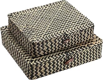 Set of 2 Woven Wicker Basket Box Seagrass Storage Basket with Lid,Black