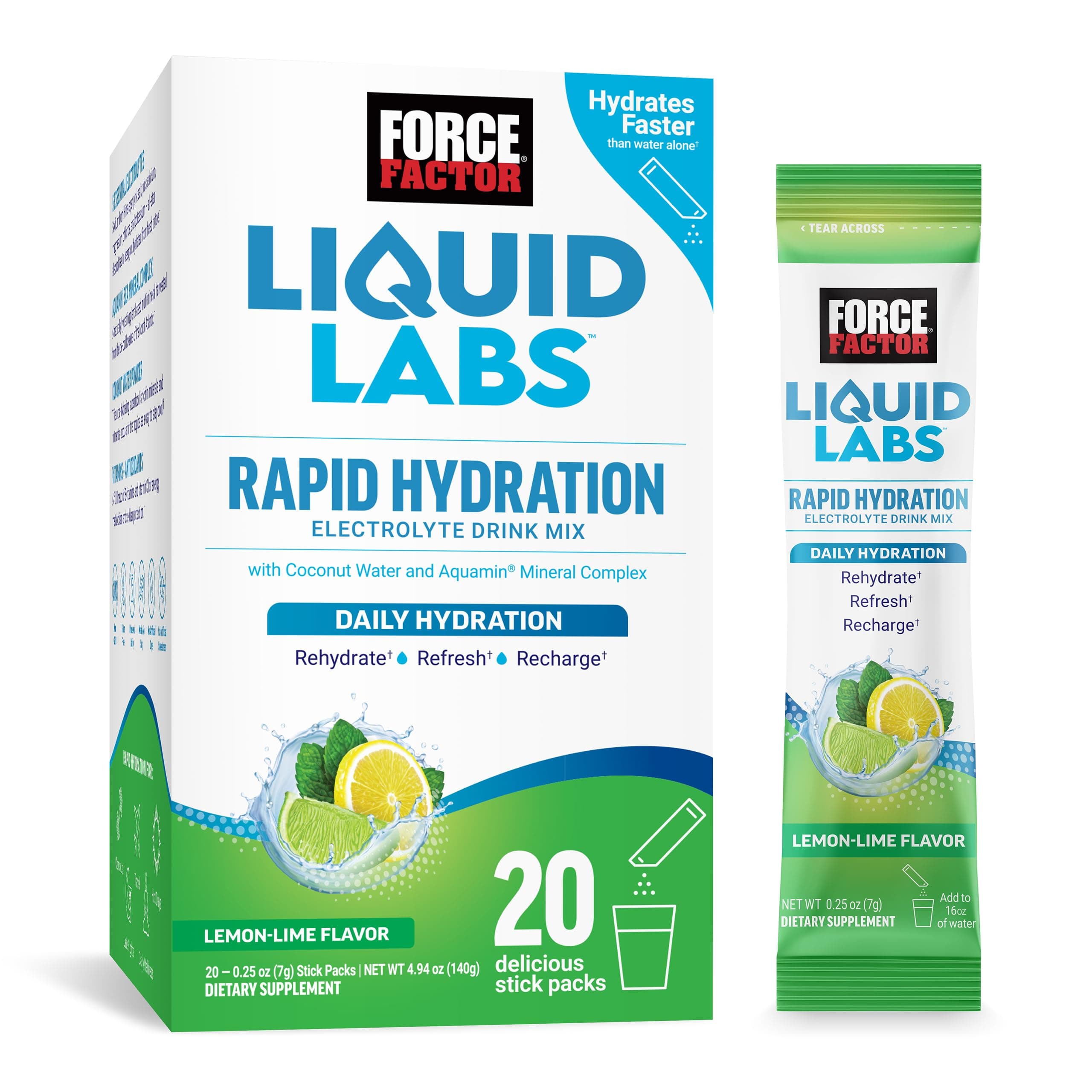 Liquid Labs Electrolytes Powder Packets—Lemon Lime—Hydration Packets to Make Electrolyte Water with 5 Essential Electrolytes, Vitamins, Minerals, and Antioxidants, 20 Stick Packs