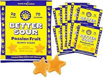 - Passion Fruit Gummy Stars Candy, Low Sugar, Vegan, with Fiber (Pack of 10)