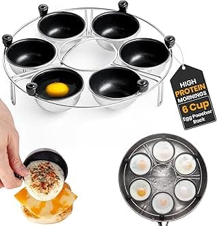 Eggssentials Egg Poacher Insert Stainless Steel Poached Egg Cooker Eggs Poaching Cup PFOA Free Egg Poachers Nonstick, 9 inches Rack, 6 Poached Cups