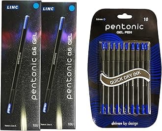 Pentonic Gel Pen (Pack of 20, Blue Ink) & LINC Gel Pen Blister Pack (0.6 mm, Blue Ink, Pack of 10)