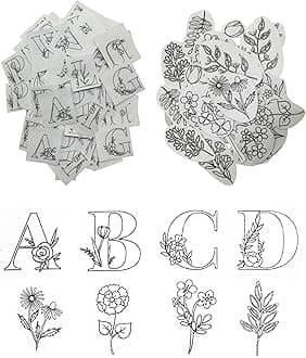 102pcs Water Soluble Hand Sewing Stabilizers，Embroidery Stick and Stitch Embroidery Paper Wash Away Stabilizers，for Embroidery Stabilizers Flower Patterns，for Hand Sewing Lover Beginners.letter&Flower