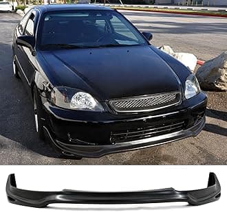 FREEMOTOR802 Front Bumper Lip Splitter Fits 1999-2000 Honda Civic, JUN Style Black PU Air Dam Chin Spoiler Front Lower Lip Spoiler Valance Guard Protector