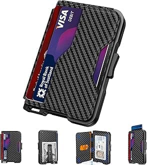 tizmuoWallet for Men, Slim Wallet for Men with Money Clip, Pop Up Card Case, RFID Blocking Bifold Wallets, Minimalist Leather Slots Credit Card Holder, Carbon Fiber Black, Minimalist