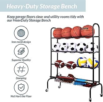 Fitvids Garage Sports Equipment Organizer, Garage Ball Storage, Sports Gear Storage, Garage Organizer with Baskets and Hooks, Rolling Sports Ball Storage Cart, Black, Steel, Multiple Styles