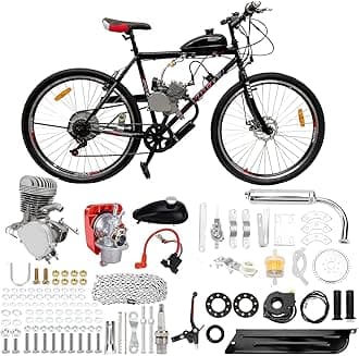 100cc Bicycle Engine Kit 2 Stroke Petrol Gas Engine Kit Bike Motor Kit Petrol Bicycle Motor Conversion Complete Suitable for Most 26" /28" Bikes Bicycle Scooter (44 Tooth)