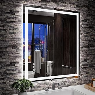 Amorho LED Mirror for Bathroom, 28"x 32" Mirror with Front Light and Backlit, Stepless Dimmable, Shatter-Proof, Memory, 3 Colors, Wall Mount (Horizontal/Vertical)