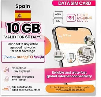 Love Mobile Data Only Sim Card - International Multi-Network 4G/5G Prepaid Pay As You Go Data Sim for Mobile Phones, WiFi Routers, & More, UK & Spain - 10GB for 60 Days
