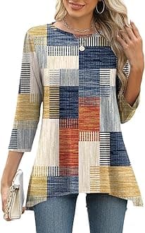 3/4 Sleeve Tunic Tops for Women Loose Fit Dressy Casual Blouse Flowy Shirts to Wear with Leggings S-3XL