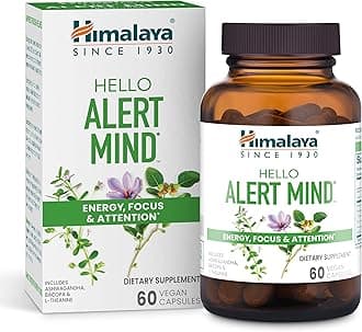 Hello Alert Mind with L-Theanine, Ashwagandha, Bacopa, Vitamin B6 & B12, for Energy, Focus & Attention, Vegan, Gluten Free, 60 Capsules