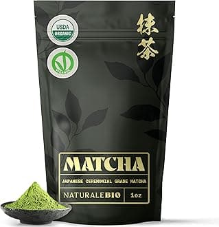 NaturaleBio Matcha Green Tea Powder. Ceremonial Grade Organic, 1 oz. From Uji, Kyoto for Traditional Japanese Tea Ceremony. Matcha Powder Free of Added Sugars and Preservatives.