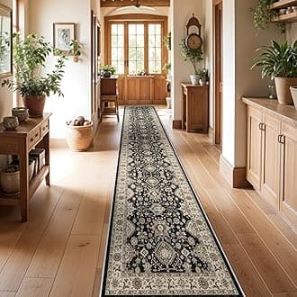 Washable Hallway Runner Rug 3x16: Non Slip Runner Rugs with Rubber Backing Soft Kitchen Rug Farmhouse Distressed Carpet Runner for Living Room Bedroom Bathroom (Black, 3X16)