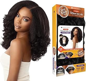 Sensationnel Curls Kinksandco Kinkyedges Wig - Kinky Roller Set 16 Inch Y Part Lace Natural Kinkytexture Edged Hairline for Natural 3C to 4C Hair Textures (HL34/51)