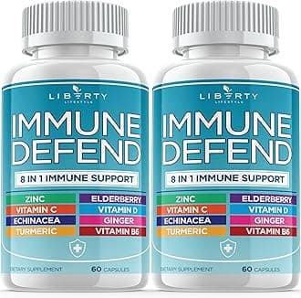 - 8 in 1 Immune Defense Support, Immunity Vitamins Supplement Booster Zinc 50mg, Vitamin C Elderberry VIT D3 5000 IU, Turmeric Curcumin & Ginger, Echinacea - Allergy Relief for Kids Adults (2 Pack)
