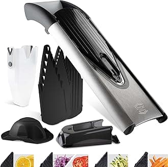 Mandline Slicer V6 (Profi Set) • Stainless Steel Slicer with V-Blade • Adjustable Vegetable Slicer for Vegetables & Fruits • Slices, Strips & Dices in Various Thicknesses • Grater