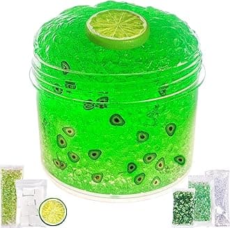 Premade Crystal Slime Green Jelly Cube Glimmer Crunchy Slime, Includes 6 Sets of Slime Add-ins, Party Favors for Kids,Super Soft and Non-Sticky, Party Favors for Boys and Girls