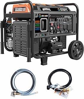 - GENMAX 10500 Peak Watt Tri Fuel Open Frame Inverter Generator,with ATS,Quiet Technology,CO Sensor,digital display and 50A,Ideal for Home backup,contruction site and RV Camping (GM10500XiT)