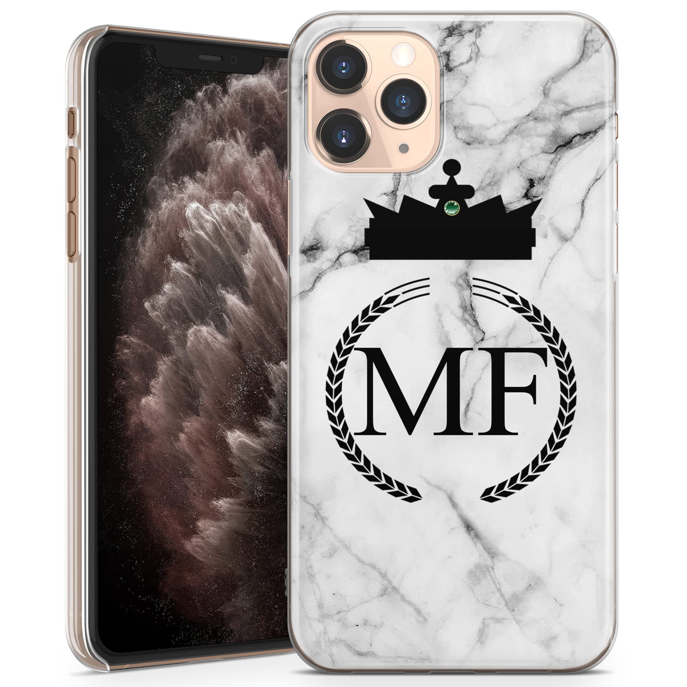 Personalised Phone Case for iPhone 6 plus / 6s plus - Clear Hard Plastic Custom Cover Grey Black Marble Design Individual Style - King Crown