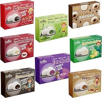 Japanese Mochi 8 Variety Pack: Boba Milk Tea, Taro, Sesame, Hamimelon, Lychee, Green Tea, Peanut & Red Bean in Fusion Select Gift Box