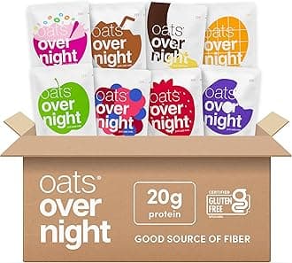 - Oats Overnight Fruit Variety Pack - High Protein, High Fiber Breakfast Protein Shake - Gluten Free Oatmeal, Non GMO High Protein Oatmeal - Fruity Cereal, Chocolate Covered Banana & More (8 Pack)