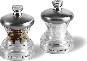 Cole & Mason Precision Grind Button Salt and Pepper Mill Gift Set, Acrylic and Stainless Steel/Clear, 6.5 cm