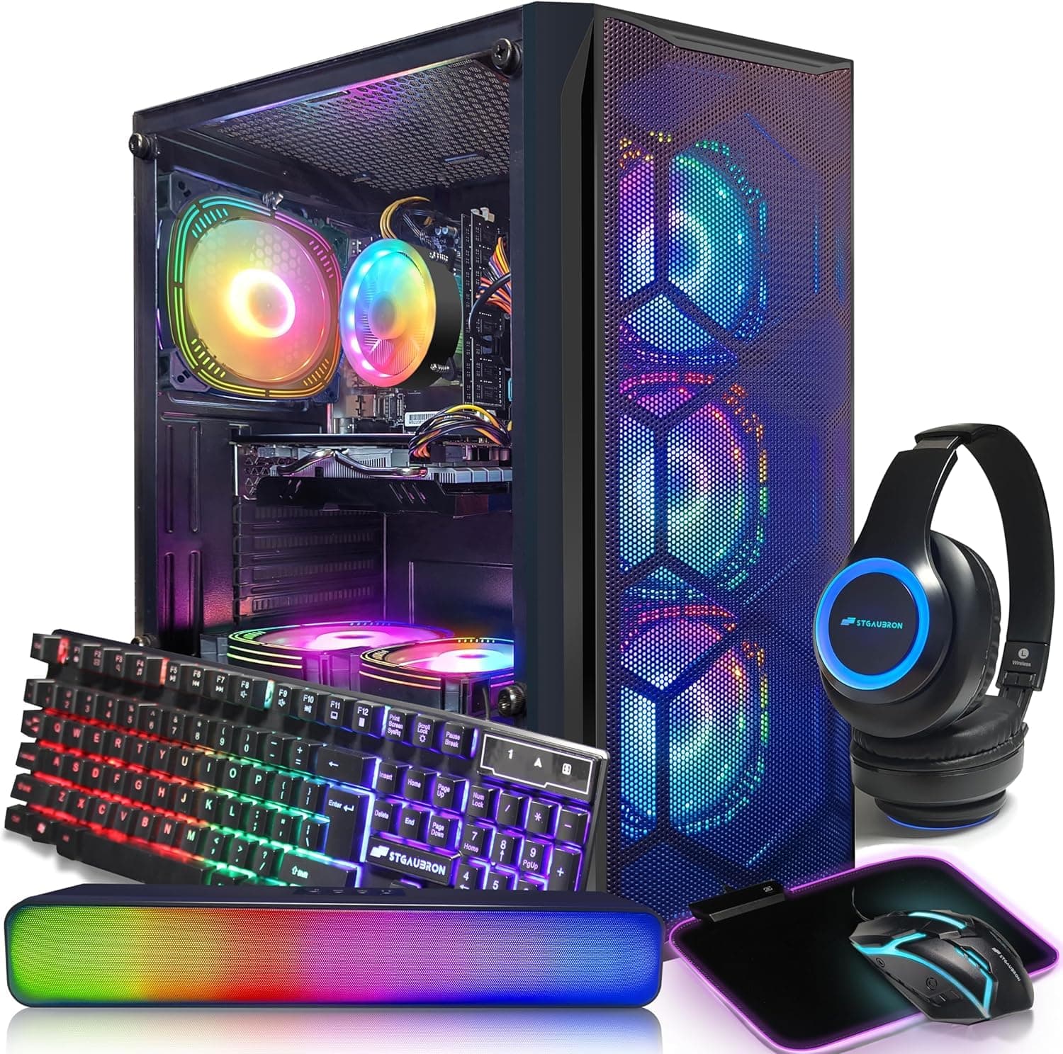 STGAubron Gaming PC Computer Desktop, Intel Core i7 up to 3.9G, Radeon RX 580 8G, 16G RAM, 1T SSD, 600M WiFi, BT 5.0, RGB Fan x6, Windows 11 Home