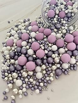 Metallic/Shimmer Balls Edible Cupcake Cake Topper Sprinkles (35g Pouch) (The Purple One)