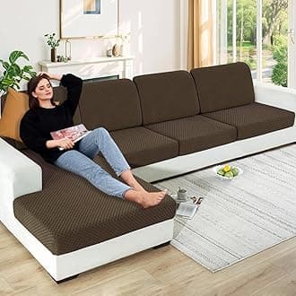 【Clearance】 Stretch Individual Cushion Covers Large Sofa Seat Cushion Slipcovers Soft Couch Cover Replacement Large Checkered Furniture Protector with Elastic Bottom (3 Pcs XL Cushion, Dark Coffee)