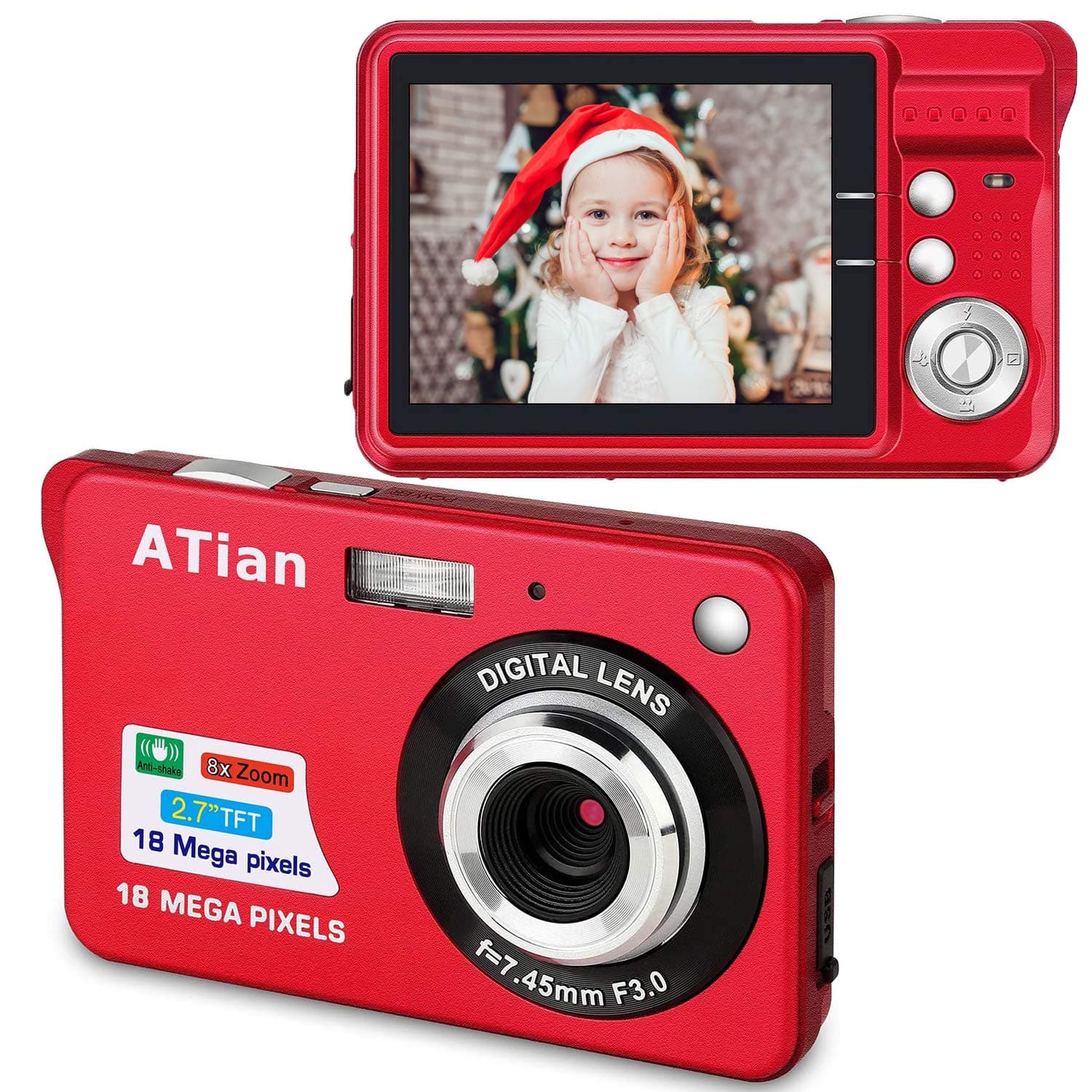 2.7" LCD HD Digital Camera Amazing Rechargeable Camera 8X Zoom Digital Camera Kids Student Camera Compact Mini Digital Camera Pocket Cameras for Kid/Seniors/Student (Red)