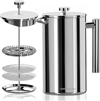 Utopia Kitchen 304 Grade Stainless Steel French Press Coffee Maker 50 Oz, Double Wall Insulated Coffee Press with 4-Level Filtration system, Include 2 Extra Filters, Rust-Free, Dishwasher Safe, Silver