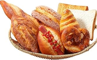 Joeabor 8pcs Artificial Bread Set, Realistic Fake Food for Display, Fake Bread for Decoration, Creative Staging Props, Includes Faux Croissant, Dessert, Baguette and Hotdog