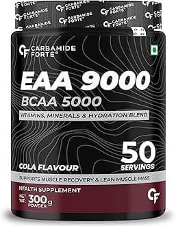 Carbamide Forte Eaa Supplement For Men & Women With Hydration Blend & Vitamins | Eaa intra workout Supplement With Bcaa 5000Mg - Cola Flavour - 50 Servings - Powder 300G