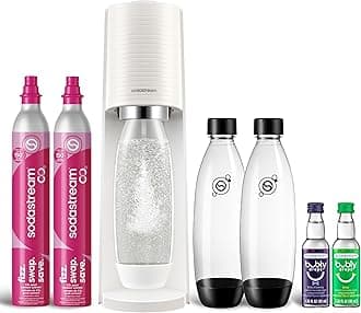 Terra Sparkling Water Maker Bundle (White), with CO2, DWS Bottles, and Bubly Drops Flavors