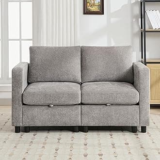 58”Modular Sectional Loveseat Sofa, Modern Love Seat 2 Seater Sofa Couch with Storage, Chenille Modular Sectional Couch for Living Room, Bedroom, Office, Small Apartment, Light Grey