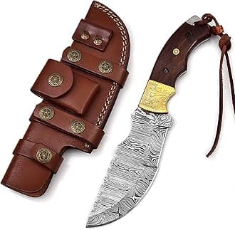 Dessi Tracker Knife: Hand-Forged Damascus Steel Blade - Perfect for Hunting, Camping, Tactical & Survival Use - With Horizontal Carry-Back Leather Sheath for Men SM71