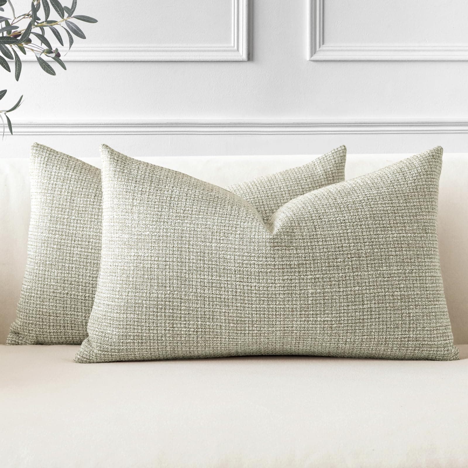 JOTOM Set of 2 Cushion Covers 30x50 cm Linen Decorative Throw Pillow Covers 12x20 Inch Lumbar Cushion Case Home Decor Pillowcases for Couch Sofa Living Room Bed (Khaki)