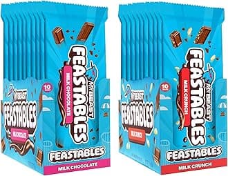 MrBeast Feastables Milk Chocolate Combo Pack, 20 Count, King Size Milk Chocolate & Milk Crunch Bars, Crispy Rice Candy, 2.1oz Each