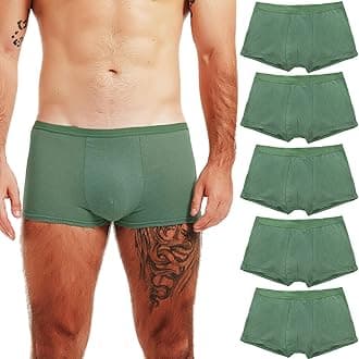 STARLY 5pcs Mens Disposable Cotton Underwear Travel Boxers Briefs Portable Shorts White/Grey/Olive Green