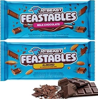 Feastables Mrbeast Milk Chocolate, Creamy Healthy Snack Individually Wrapped Bars for Dessert, Snacks Treats for Kids Small Gifts Presents (2× 60g, Milk Chocs & Almond)