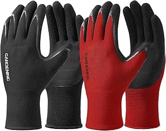 Garden Gloves for Women/Men - 6 Pairs Breathable Natural Latex Gardening Gloves with Grip, Outdoor Hard-wearing Protective Work Gloves for Lawn Yard, Medium, Black & Red