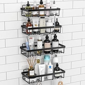 Moforoco Adhesive Shower Caddy Organizer Shelves Rack - 5 Pack Corner Bathroom Storage Organization, Home & Kitchen Decor Inside RV Accessories, Hanging First Apartment Household Camper Essentials