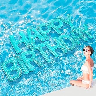Shappy 20'' Happy Birthday Pool Large Floating Letter Balloons with Adhesive Dots Inflatable Pool Decorations for Summer Birthday Party