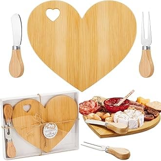Patelai 1 Set Bridal Baby Shower Favor Heart Cheese Board with Knife, Wood Mini Charcuterie Board Thank You Gift Box for Guest Bridal Baby Shower Prize Wedding Valentines Birthday (Bamboo Color)