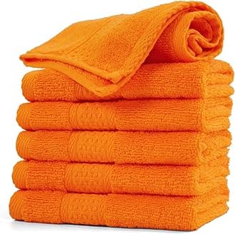 Cleanbear Washcloths Orange Face Cloths Set of 6 Large All Cotton Bathroom Wash Cloth - 13 by 13 Inches Highly Absorbent Face Towels for Daily Use