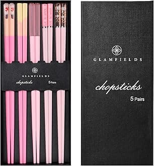Chopsticks Reusable Dishwasher Safe, GLAMFIELDS 5 Pairs 9.5 Inches Premium Chop Sticks Set for Sushi, Ramen, Asian Cuisine, Matte Non-slip with Gift Case, Pink