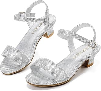 Girls Sandals Low Heels Girls Dress Shoes in Wedding Party Summer Open Toe Ankle Strap for Little Big Kids Toddler